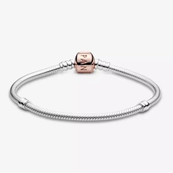 Pandora Retired Rose Gold Plated Barrel Clasp Snake Chain Charm Bracelet - Picture 5 of 5